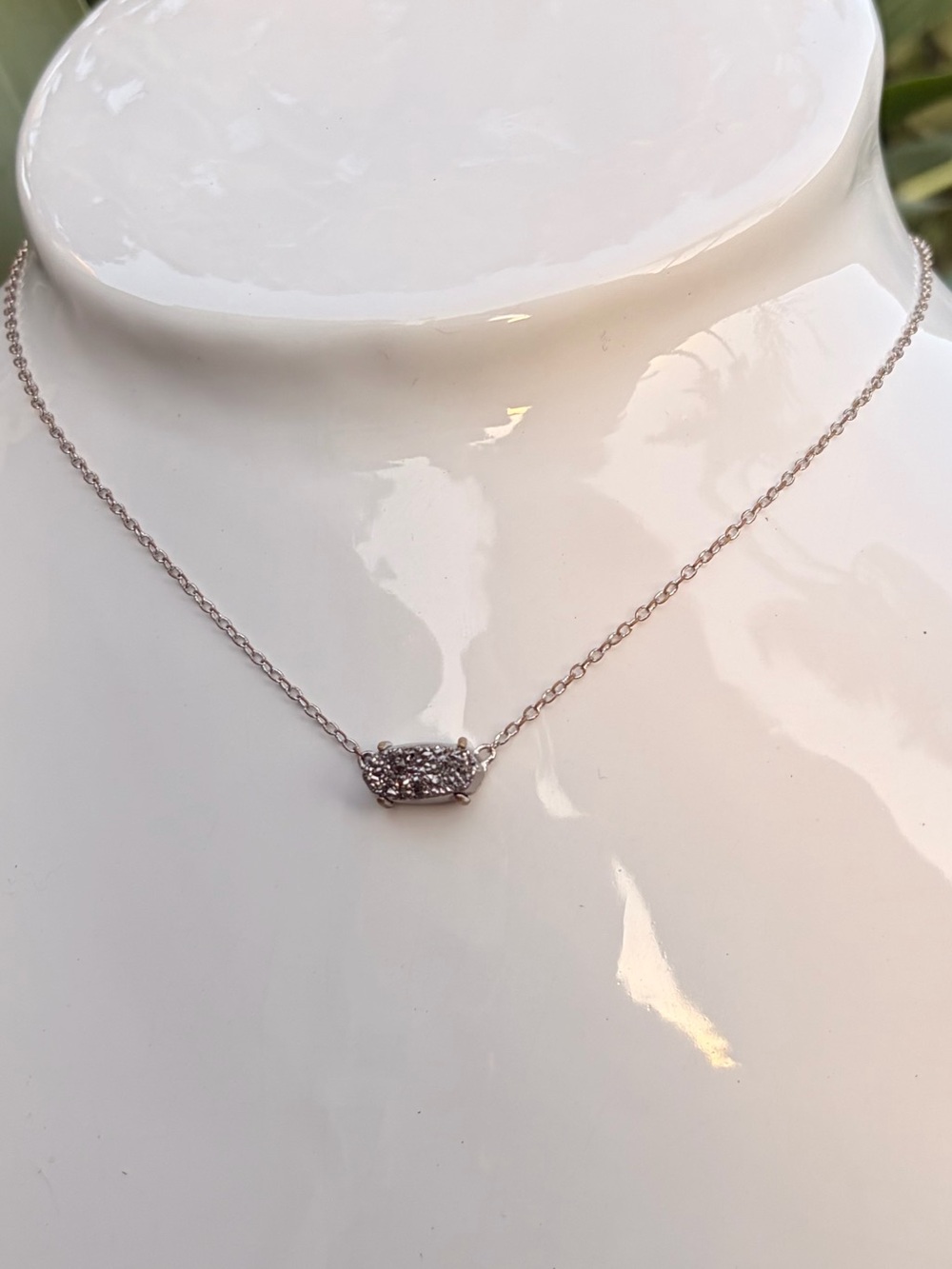Kendra Scott Silver Druzy Bar Necklace